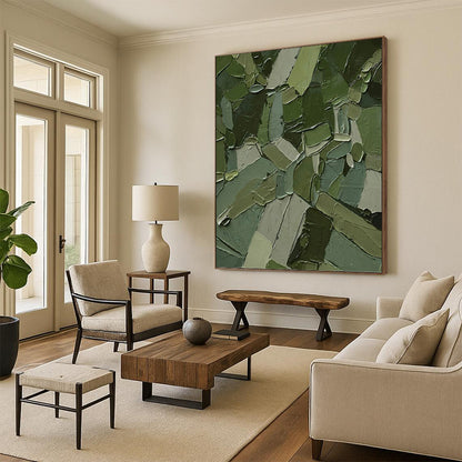 “Green Mosaic Impasto” - Green & Gray Mosaic - Like Impasto Painting On Canvas DKH1211