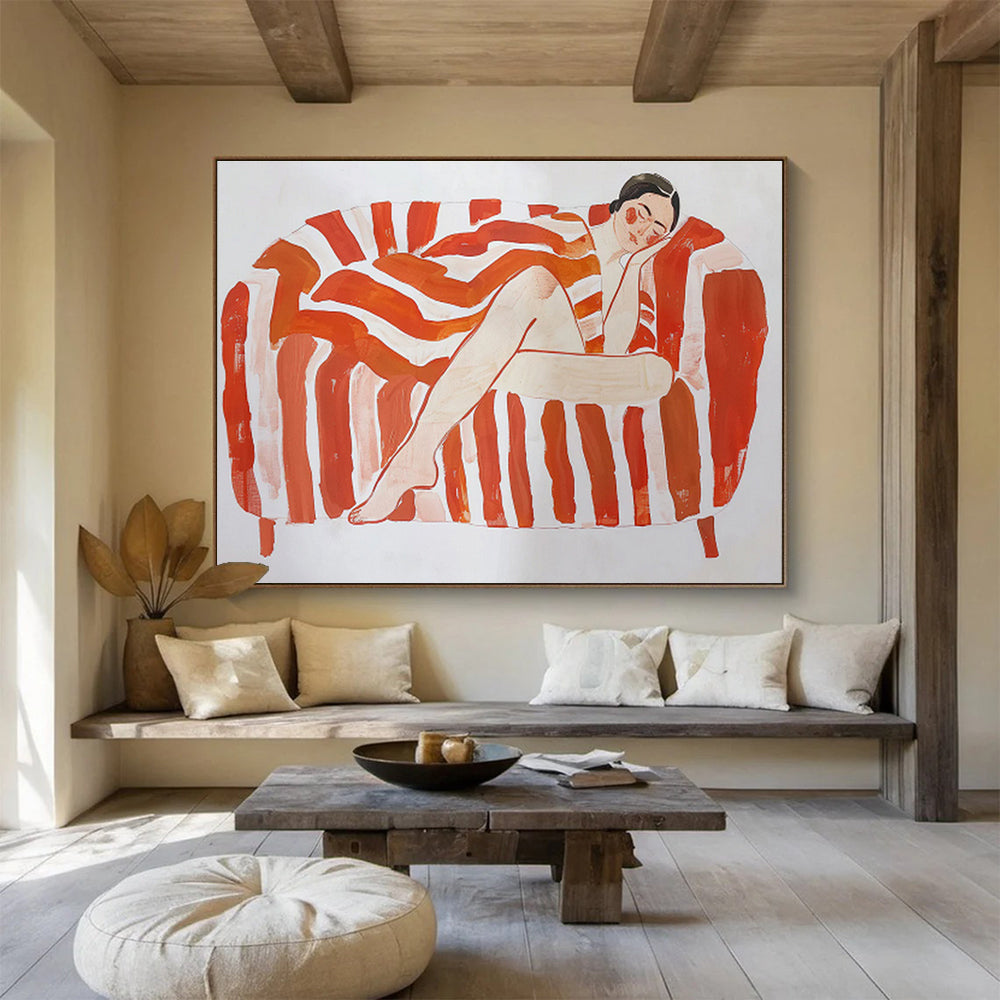 Woman on Striped Sofa Stylized Figure Painting On Canvas DKH226
