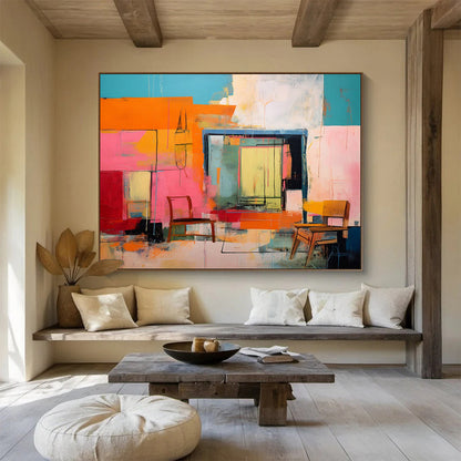 Colorful Abstract Interior - Abstract Interior Painting On Canvas DKH639