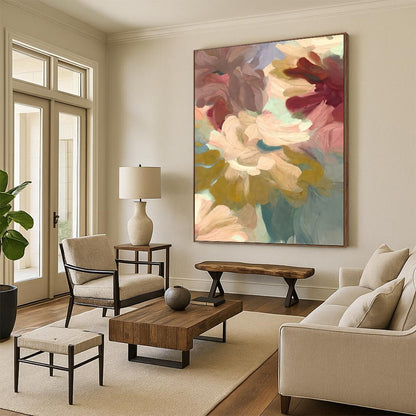 Blush and Teal Floral Dream - Ethereal Flower Painting On Canvas DKH1353