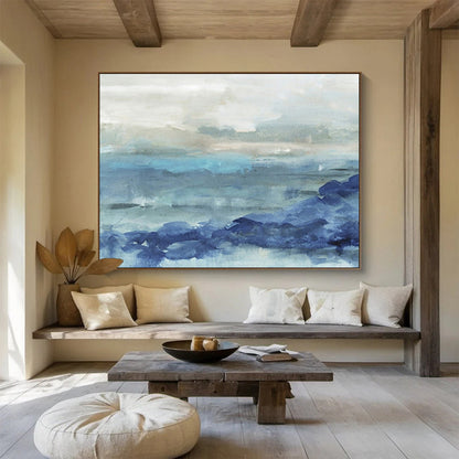 “Blue Abstract Seaside” Abstract Watercolor - Inspired Painting On Canvas DKH414