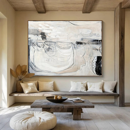 Monochrome Abstract with Linear Details “Ethereal Monochrome” Painting On Canvas DKH074