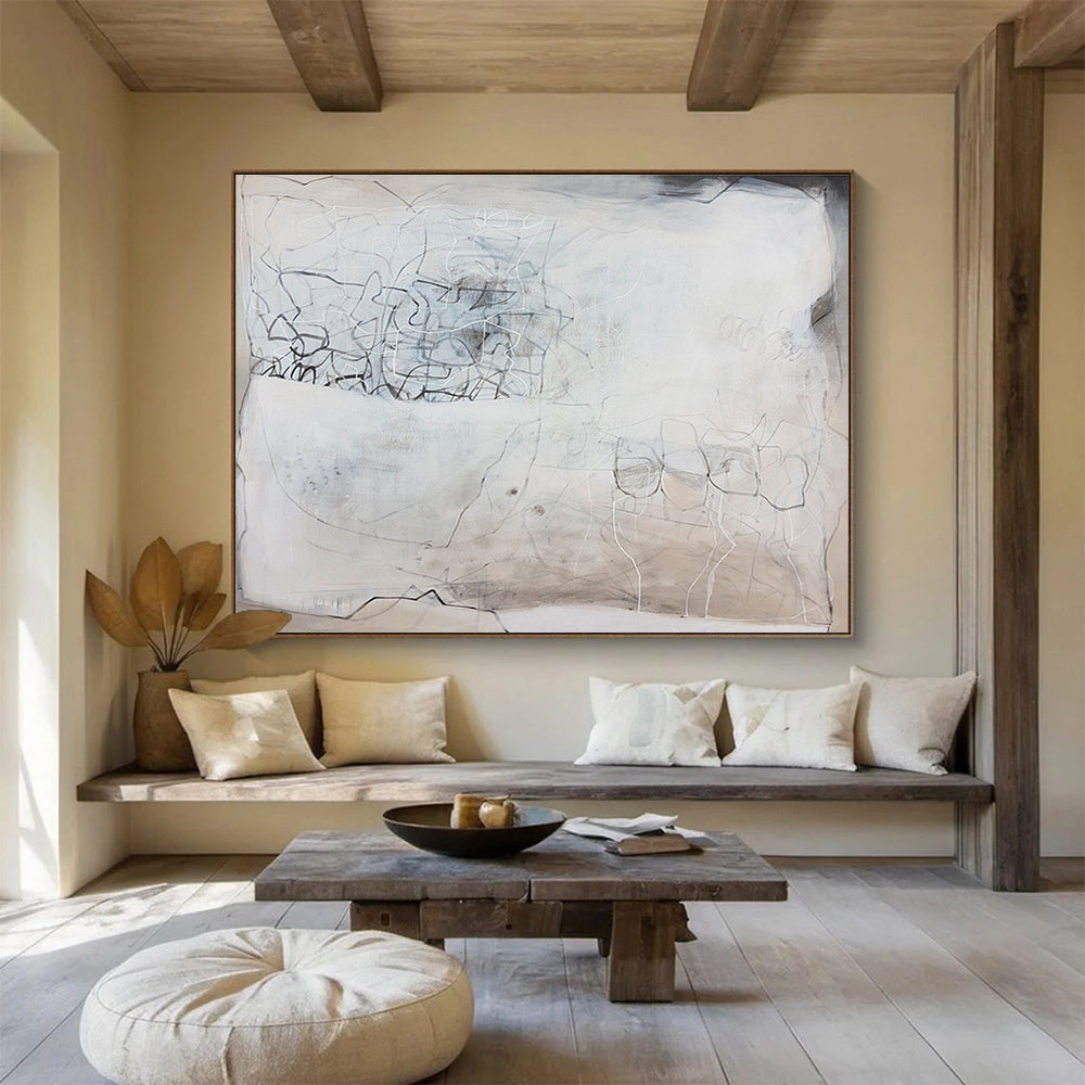 Monochrome Linear Abstract “Intricate Line Web” Painting On Canvas DKH081