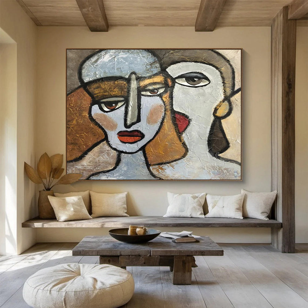 “Cubist Faces” - Multicolor, Stylized Portrait Cubist Painting On Canvas DKH719