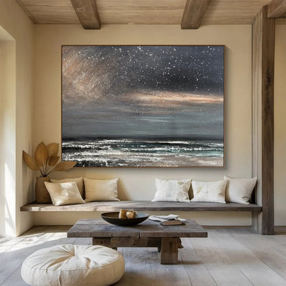 Dark Sky and Sparkling Sea “Starry Night Shore” Painting On Canvas DKH103