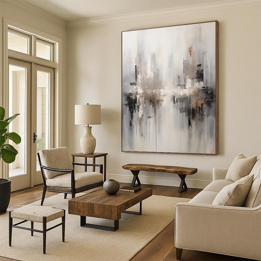 “Neutral Cityscape Abstraction” - Abstract Cityscape Painting On Canvas DTP122