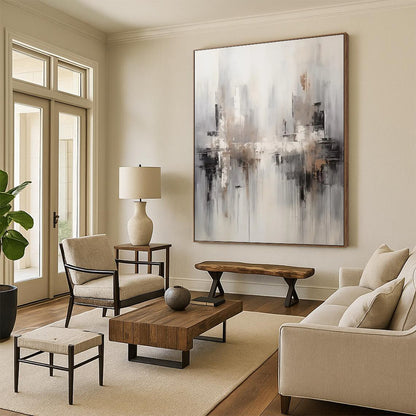 “Neutral Cityscape Abstraction” - Abstract Cityscape Painting On Canvas DTP122