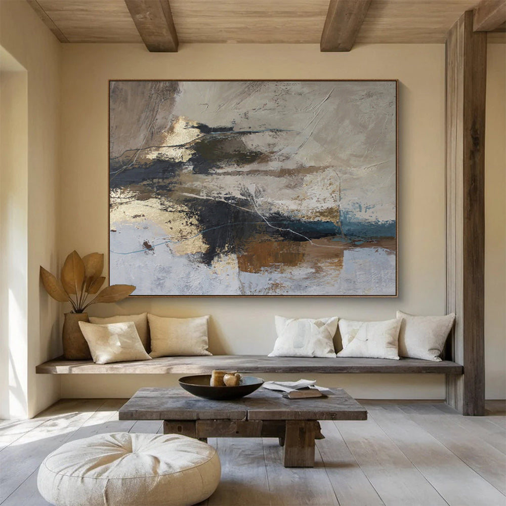 “Neutral & Gold Abstract Textures” Abstract Acrylic Painting On Canvas DKH511