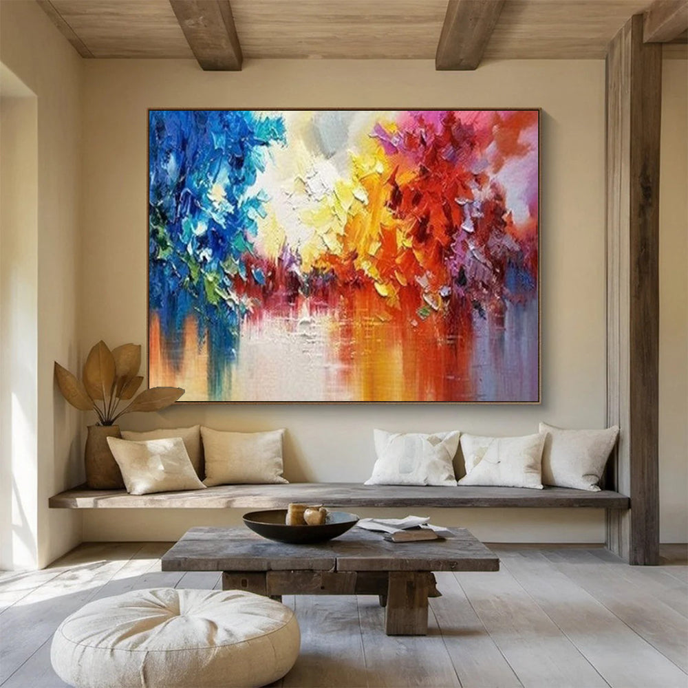 Colorful Abstract Forest Reflection - Expressionist Landscape Painting On Canvas DLZ186