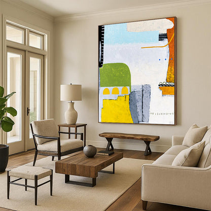 Bright Color Block Abstract - Yellows, Greens, and Playful Forms Painting On Canvas CT2376