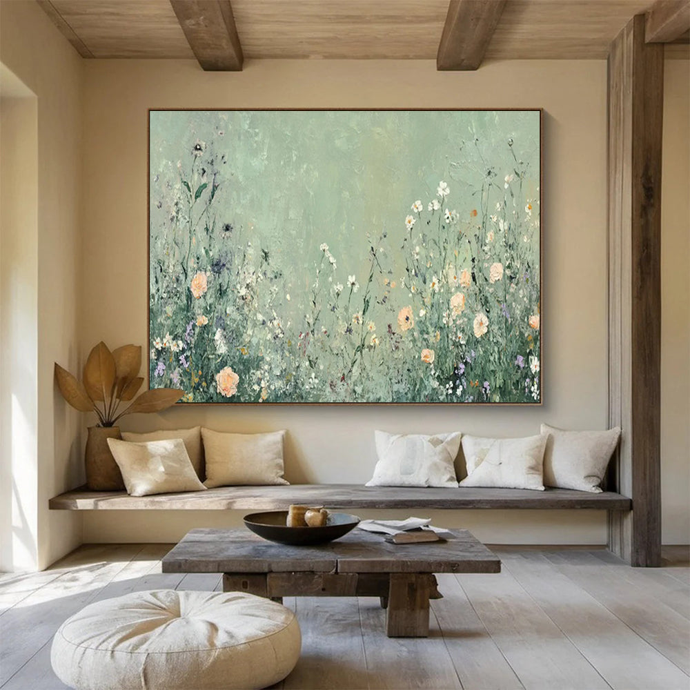 Wildflower Meadow On Green Background Painting On Canvas DKH668
