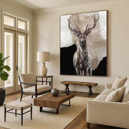Textured Stag Portrait - Wildlife Painting On Canvas DKH1462