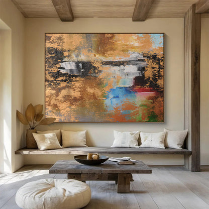 “Gilded Abstract Fusion - Gold, Blues, Reds, and Greens” Painting On Canvas DKH019