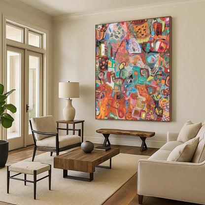 “Colorful Abstract Collage” - Multicolor, Eclectic Shapes Painting On Canvas DTP291