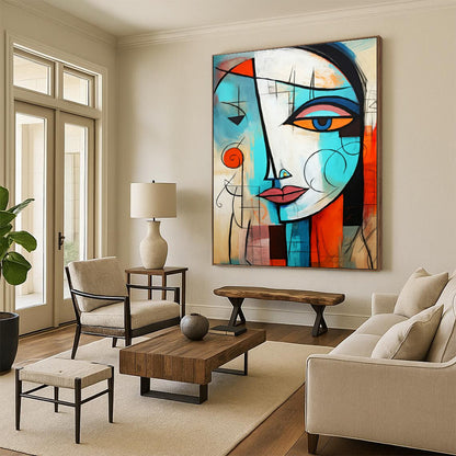 “Cubist Face” - Colorful Abstract Portrait Painting On Canvas CT2213