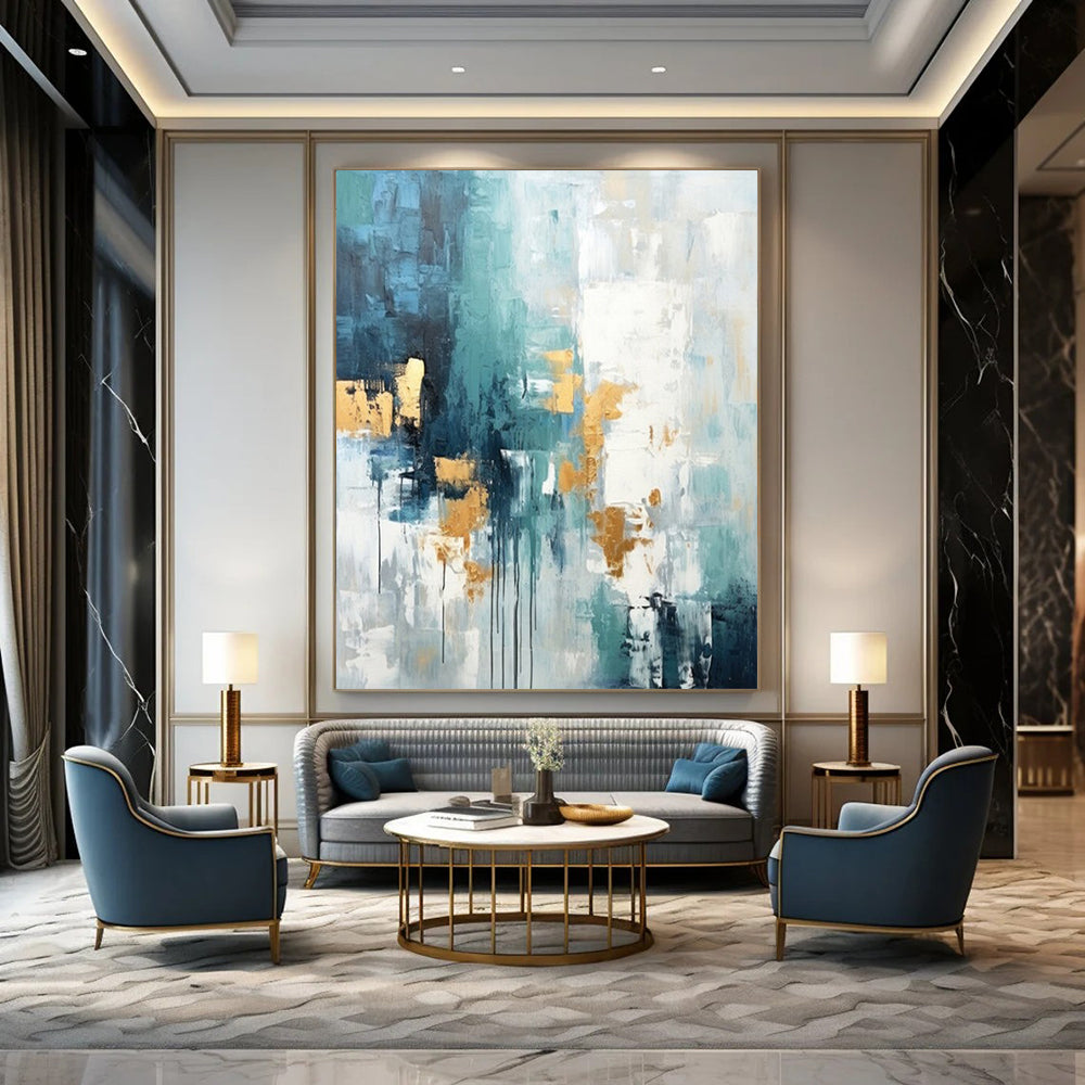 “Teal - Gold Urban Drizzle” – Abstract Expressionist Art CT1039