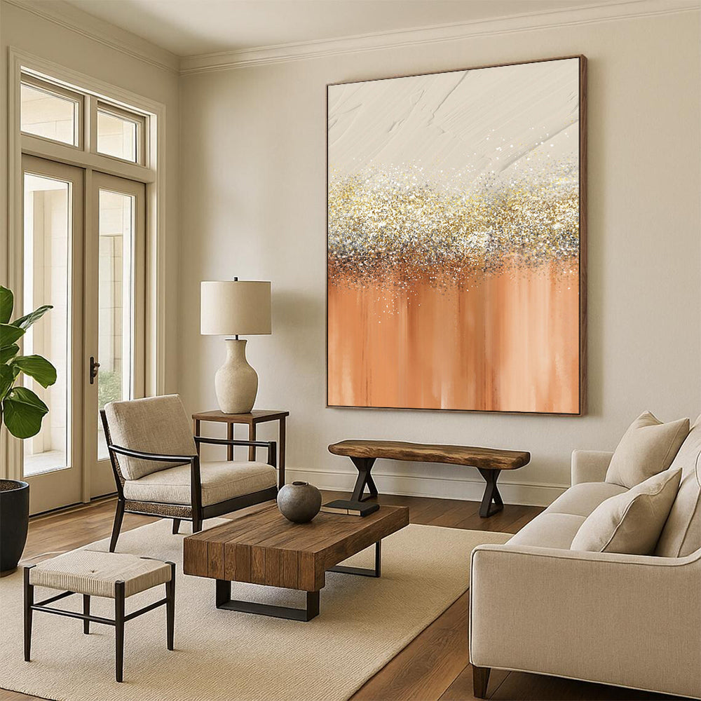 “Glistening Gold and Peach” - Abstract Textured Art CT2018