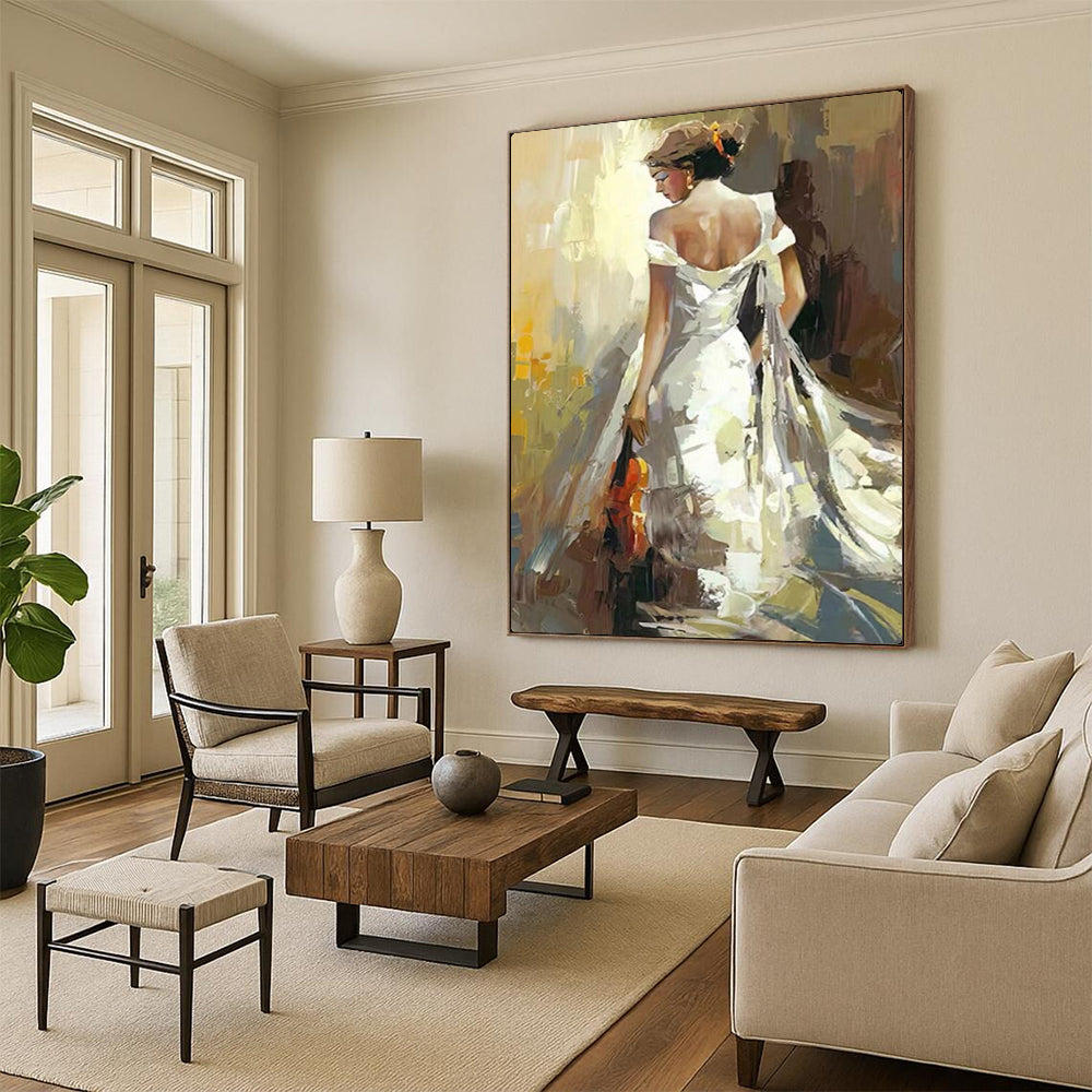 “Elegant Woman with Violin” – Impressionistic Oil Painting On Canvas CT2175