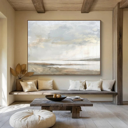 Textured Coastal Scene with Gold Hints Painting On Canvas DKH249