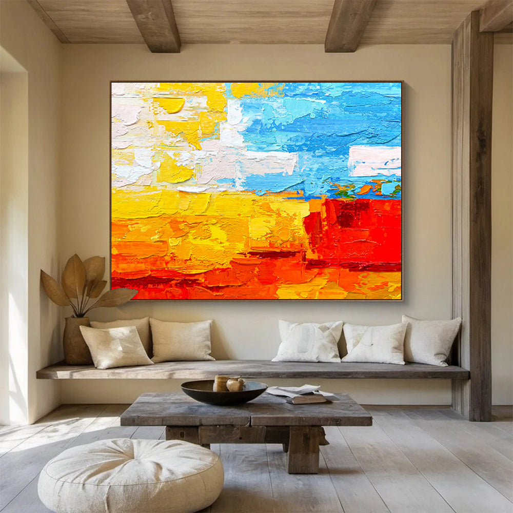 Bright Color Block Abstract Vibrant Layered Abstract Painting On Canvas DKH270