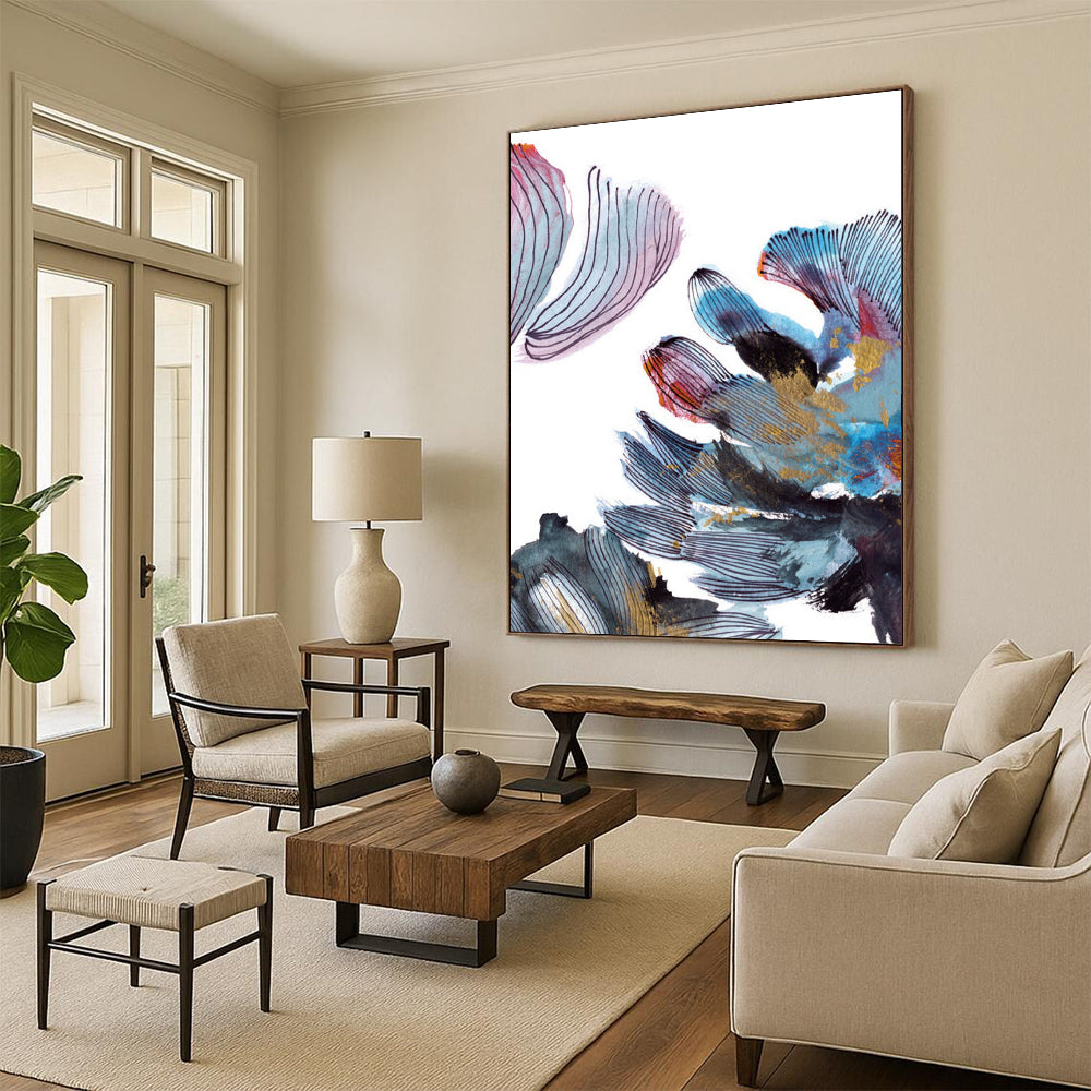 “Gold - Accented Floral Abstract” - Colorful Floral Abstract with Gold Details Painting On Canvas DTP199