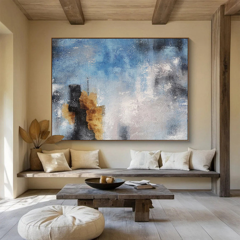 Blue And Gray Abstract With Golden Accents Painting On Canvas DKH653