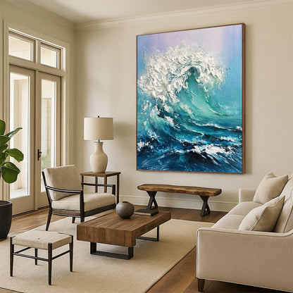 Textured Ocean Wave - Seascape Painting On Canvas DKH1448