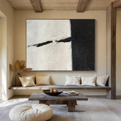 Bold Divide Black and White Textured Abstract Painting On Canvas DKH177