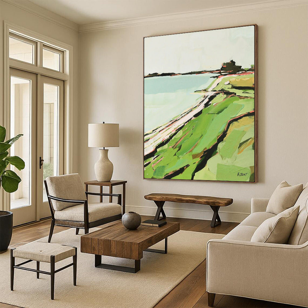 “Abstract Coastal Landscape” – Modern Impressionistic Oil Painting On Canvas CT2147