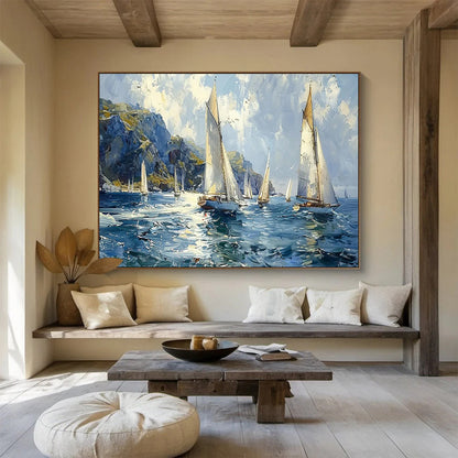 Sailing Boats On A Breezy Sea Painting On Canvas DKH669