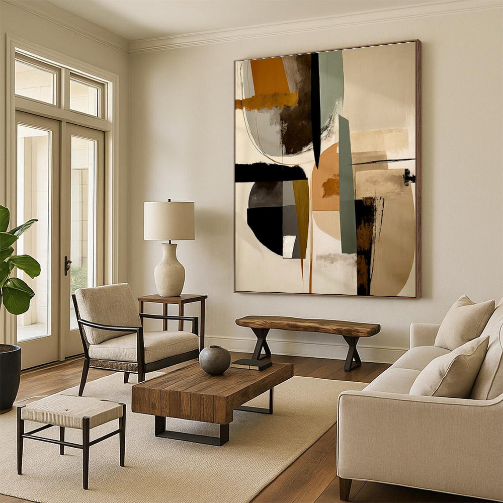 Earth - Toned Geometric Assemblage, “Modern Mosaic” - Abstract Geometric Acrylic Painting CT0753