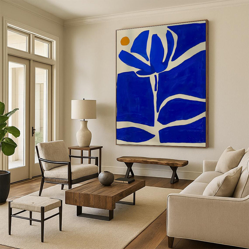 “Graphic Blue - Orange Floral” ，Abstract Botanical Art CT0872