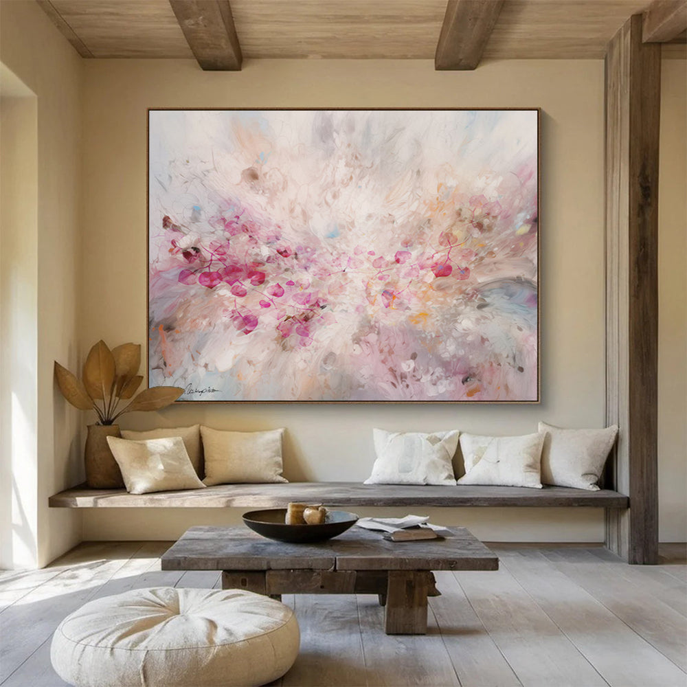 “Blush - Toned Floral Burst” Impressionist - Style Floral Painting On Canvas DKH533