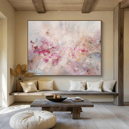 “Blush - Toned Floral Burst” Impressionist - Style Floral Painting On Canvas DKH533