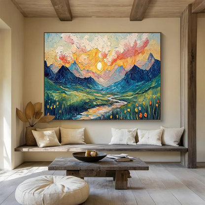 “Impasto Mountain Sunset” - Textured Landscape Painting On Canvas DKH856