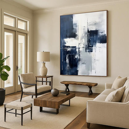 “Blue - Gray Geometric Abstraction” - Minimalist Abstract Painting On Canvas DTP128