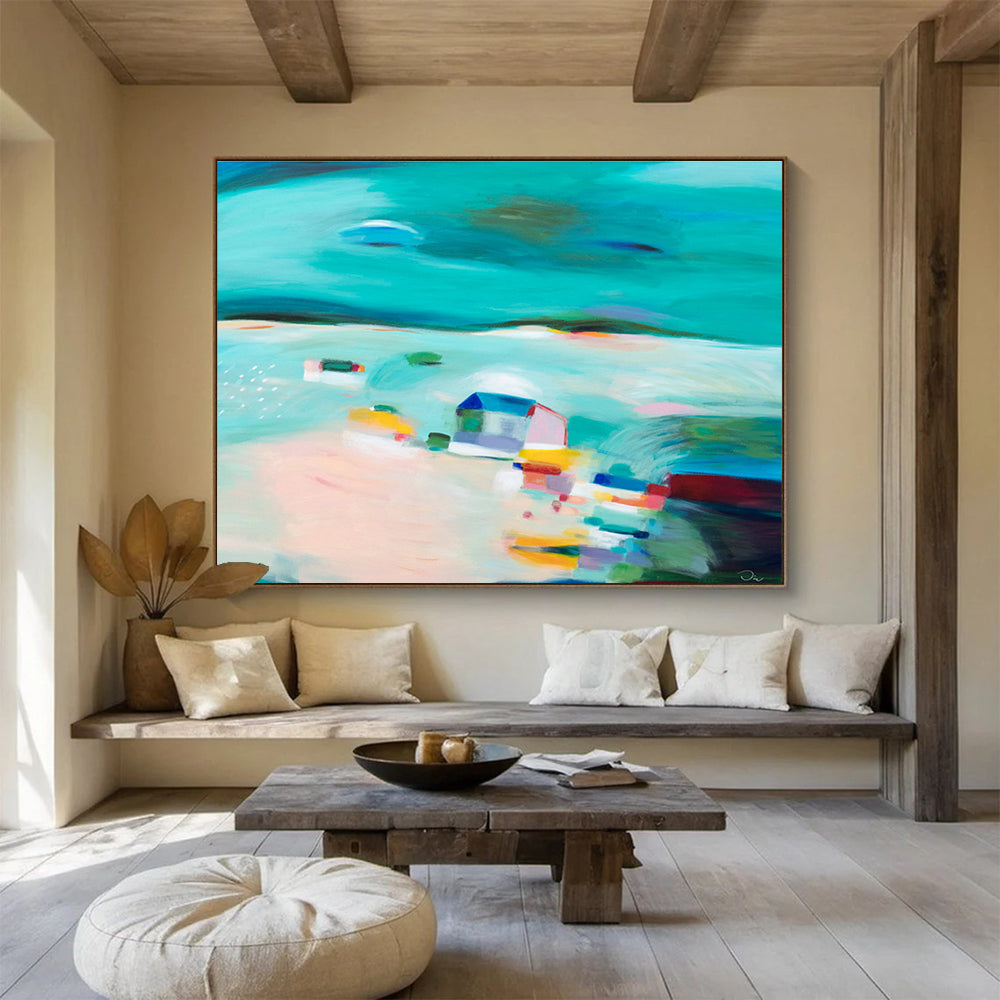 Abstract Coastal Scene - Soft Hues and Dreamy Forms Painting On Canvas DKH058