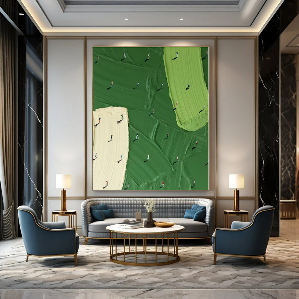 Miniature Figures on Textured Fields - Conceptual Impasto Acrylic On Canvas CT1353
