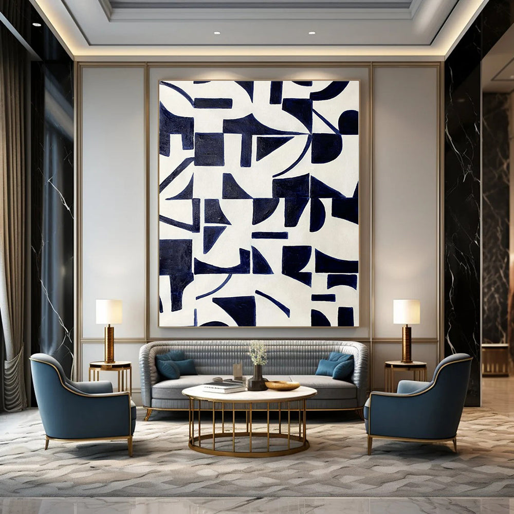 Navy Geometric Patterns - Abstract Geometric Acrylic On Canvas CT1327