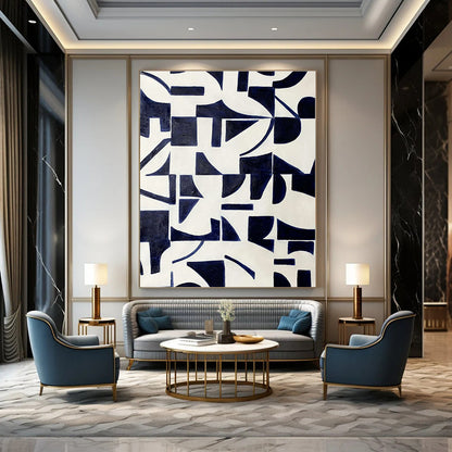 Navy Geometric Patterns - Abstract Geometric Acrylic On Canvas CT1327