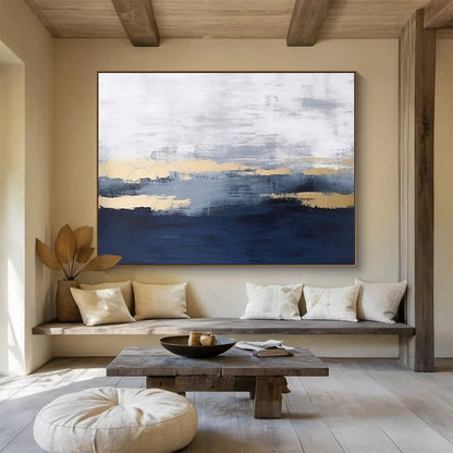 “Gray and Gold Abstract Layers” - Modern Landscape Painting On Canvas DKH786