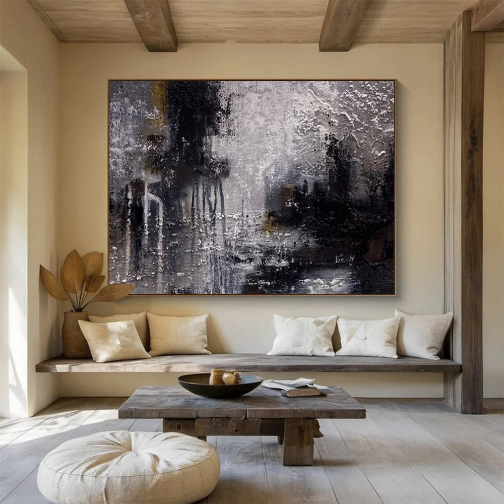 “Moody Textured Landscape - Grays, Blacks, and Subtle Lights” Painting On Canvas DKH009