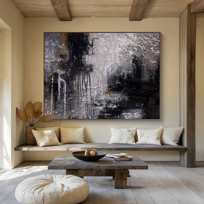 “Moody Textured Landscape - Grays, Blacks, and Subtle Lights” Painting On Canvas DKH009