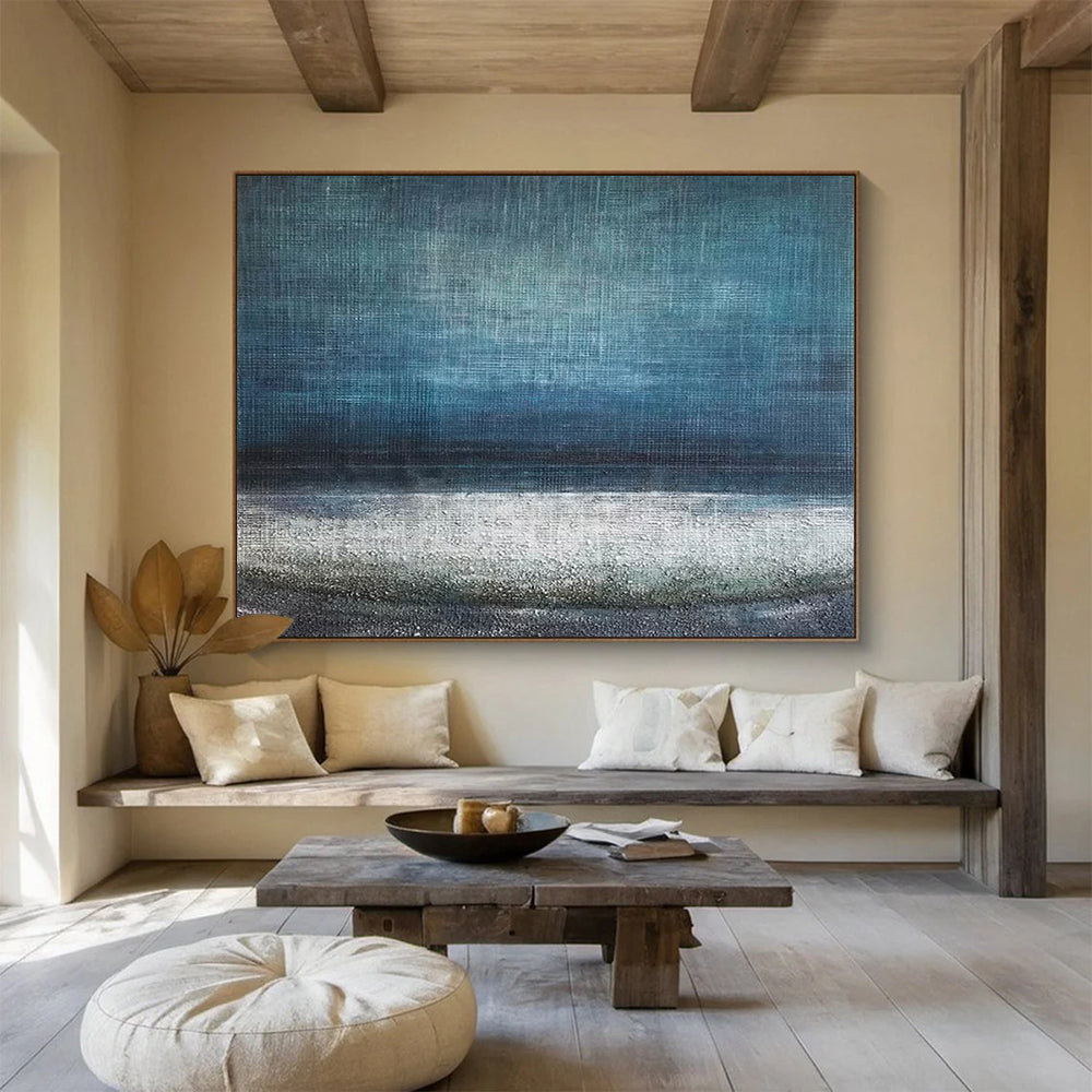 “Deep Blue Textured Seascape” Minimalist Seascape Painting On Canvas DLZ154