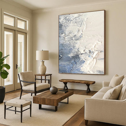 White & Blue Textured Surface - Abstract Textured Painting On Canvas DKH1265