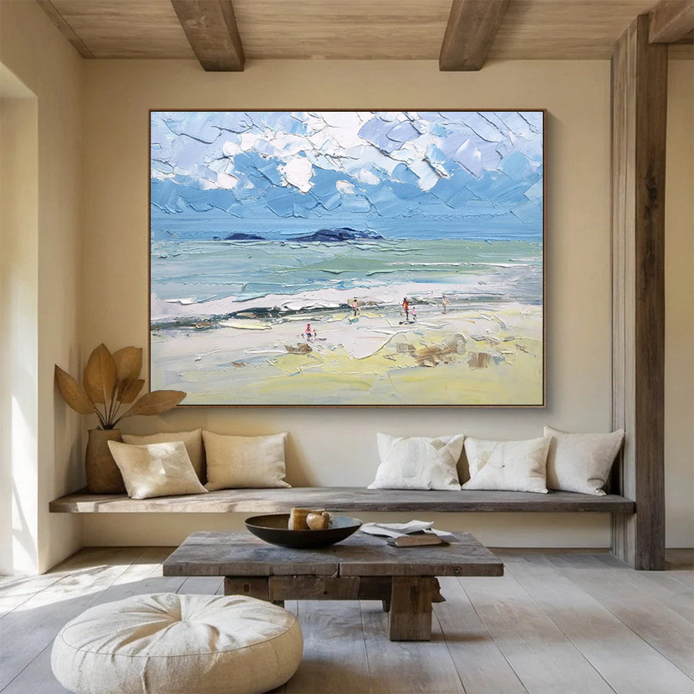 Textured Beach Scene - Impasto Seascape Painting On Canvas DKH628