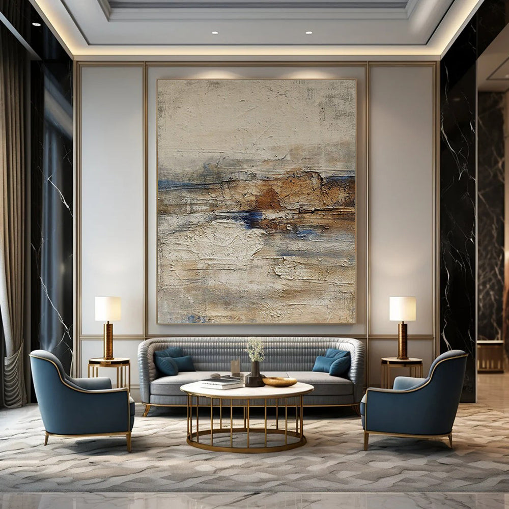 “Beige - Brown & Blue Textured Mix” – Abstract Mixed - Color Art CT0969