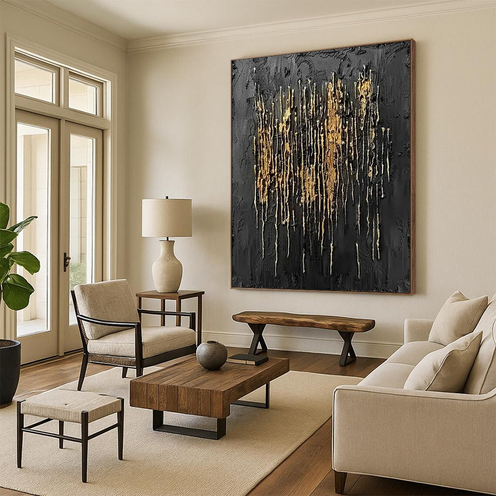 “Black & Gold Textured Abstract” - Abstract Painting On Canvas CT2358