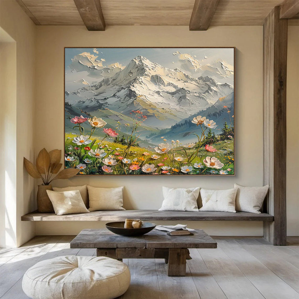 Snowy Mountain and Flower Field Painting On Canvas DKH674