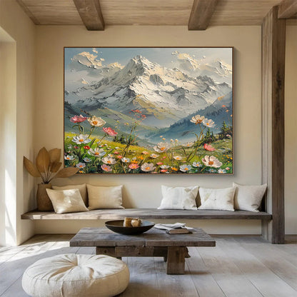 Snowy Mountain and Flower Field Painting On Canvas DKH674